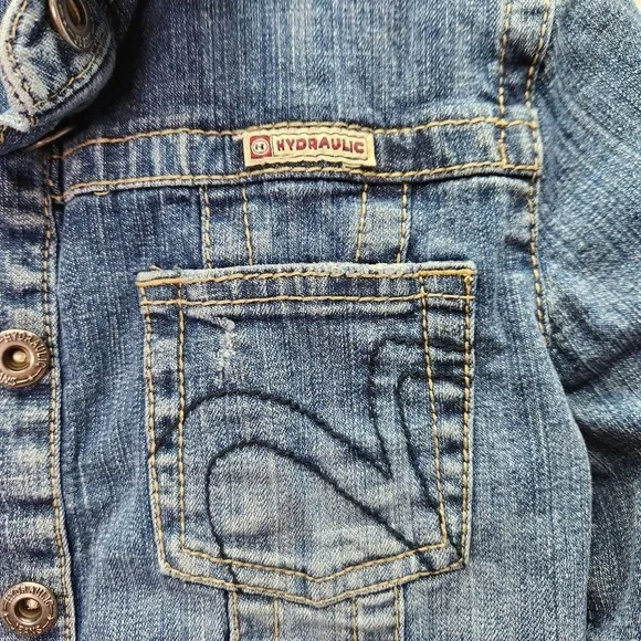 Hydraulic‎ Jean Jacket Womens S Medium Wash Denim Button Front Classic Trucker - Picture 2 of 10